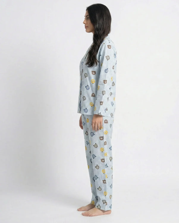 Sajiero Summer Crinkled Pajama Suit - Blue Bear