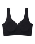 Sajiero Seamless Front-Button Bra - Roselle Ribbed - Black