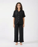 Sajiero Half Sleeves PJ Set - Linen Comfort - Black