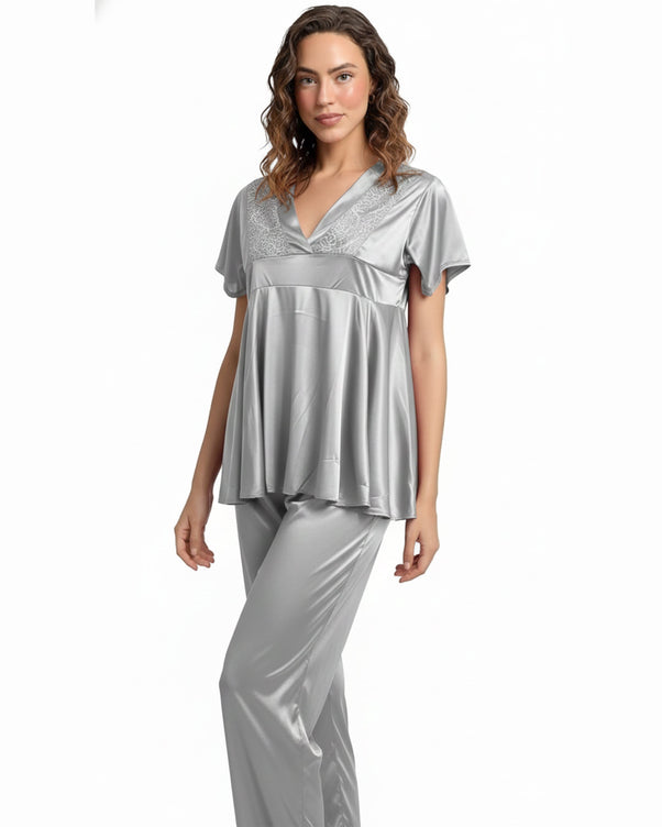 Sajiero Silk PJ Set - Silk Ease - Silver