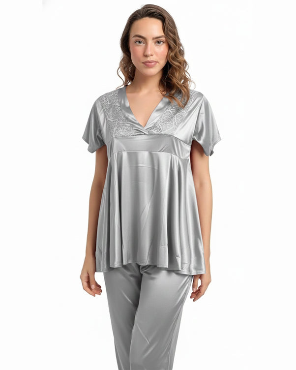 Sajiero Silk PJ Set - Silk Ease - Silver