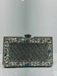 Floral Crystal Bordered Hard Case Clutch Bag for Women - Elegant Formal Evening & Party Purse