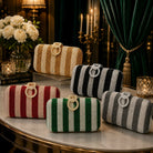 Glamorous Diamond Mesh Striped Clutch Purse for Women & Girls - Stylish Metal Handle Party Handbag