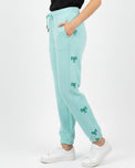 Sajiero Fleece Trouser -Bow Print - Aqua Blue