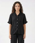 Sajiero Half Sleeves PJ Set - Linen Comfort - Black