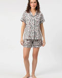 Sajiero Silk PJ Set with Scrunchies - Snow Leopard