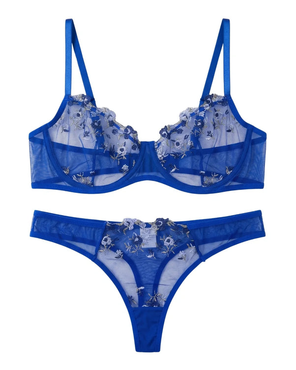 Sajiero Non Padded Bra Set - Noir Rose - Blue
