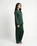 Sajiero Satin Silk Pajama Suit - Noir - Dark Green