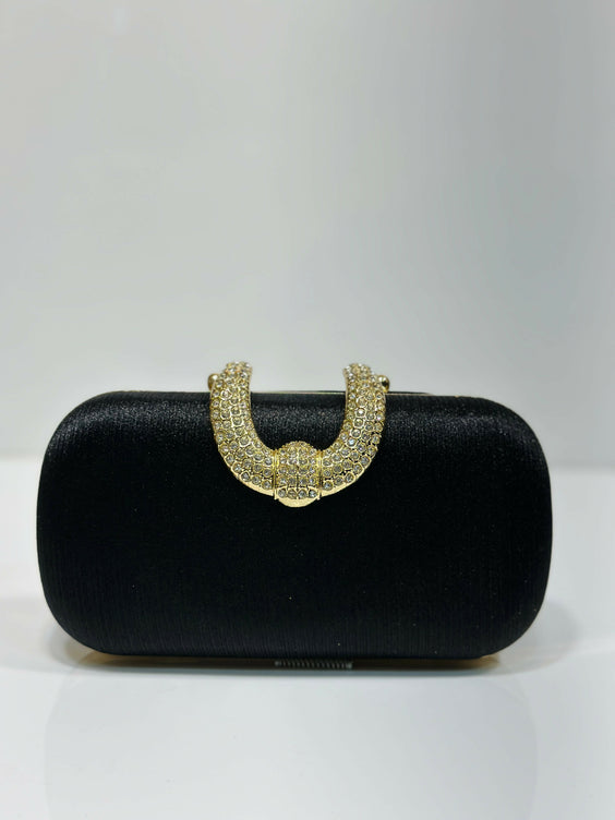 Luxury Textured Hard Case Clutch Bag for Women - Crystal Embellished Top Handle Evening Purse