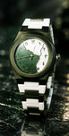 Original GREEN WHITE Arabic Aura Waterproof Wrist Watch: Trending Matte Finish Luxury Timepiece for Men & Boys special Premium Arabic Aura Watch 2026 watch: Luxury Minimalist Design with Butterfly Clasp & Fiber Chain for Men
