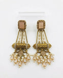 Elegant Turkish Manjus Long Drop Earrings for Women - Traditional Antique Style Filigree Hanging Earrings with Pearl Accents