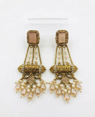 Elegant Turkish Manjus Long Drop Earrings for Women - Traditional Antique Style Filigree Hanging Earrings with Pearl Accents