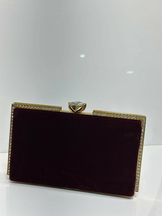 Rhinestone Trimmed Velvet Formal Clutch Bag for Women - Elegant Luxury Evening & Party Purse