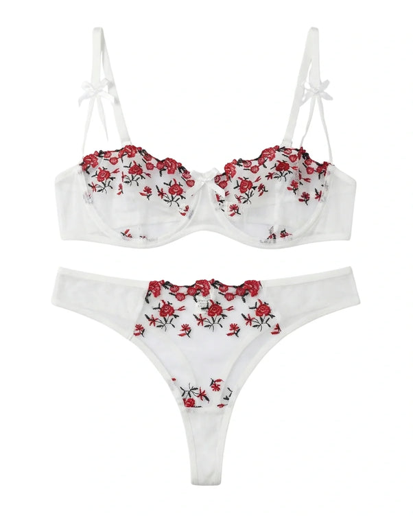 Sajiero Non Padded Bra Set - Blush Veil - White