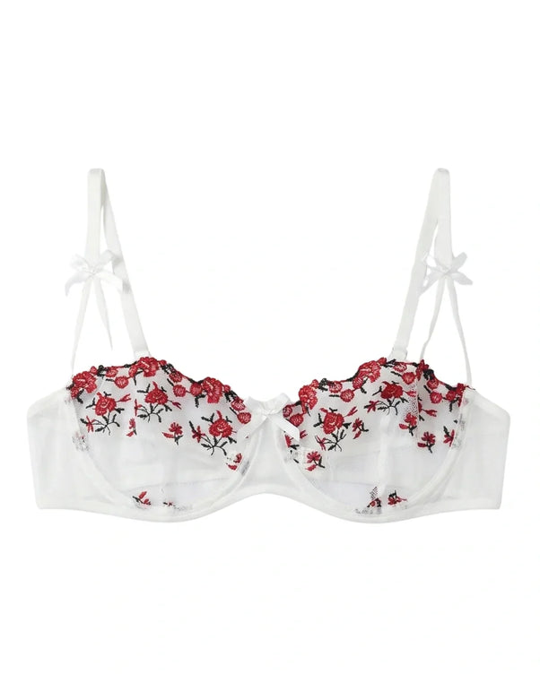 Sajiero Non Padded Bra Set - Blush Veil - White