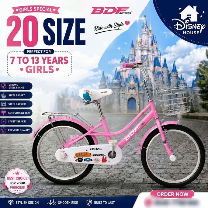 BDF 20" Girls Bicycle Dark Pink with Steel Basket (Ages 7-13)