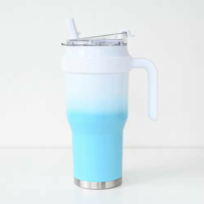 New 40 OZ Tumbler with Handle and Nozzle Straw Lid, Insulated Reusable Stainless Steel Travel Mug Keeps Drinks Cold up to 34 Hours