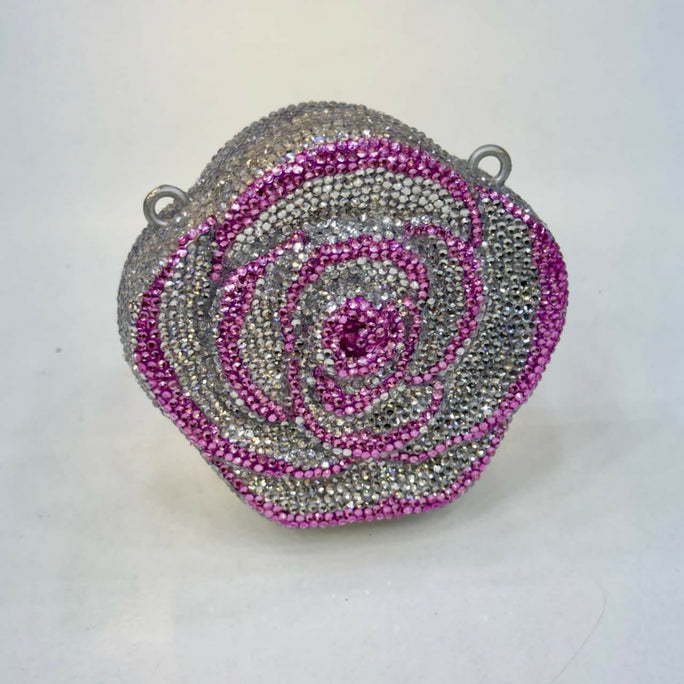 Elegant Rose Flower Rhinestone Crystal Clutch Bag for Women - Premium Hard Case Evening Crossbody Purse