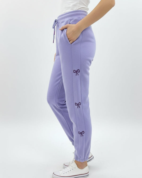 Sajiero Fleece Trouser -Bow Print - Purple
