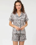 Sajiero Silk PJ Set with Scrunchies - Snow Leopard
