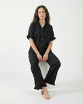 Sajiero Half Sleeves PJ Set - Linen Comfort - Black