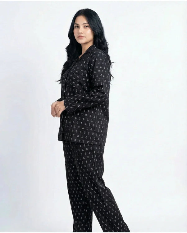 Sajiero Linen Pajama Suit - Black Tulip