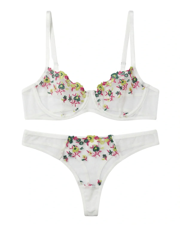 Sajiero Non Padded Bra Set - Rosy Aura - White