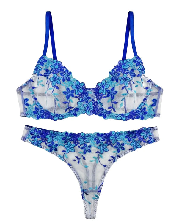 Sajiero Non Padded Bra Set - Grace Petal - Blue