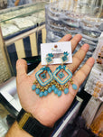 Pair of Elegant Geometric Kundan Square Drop Earrings