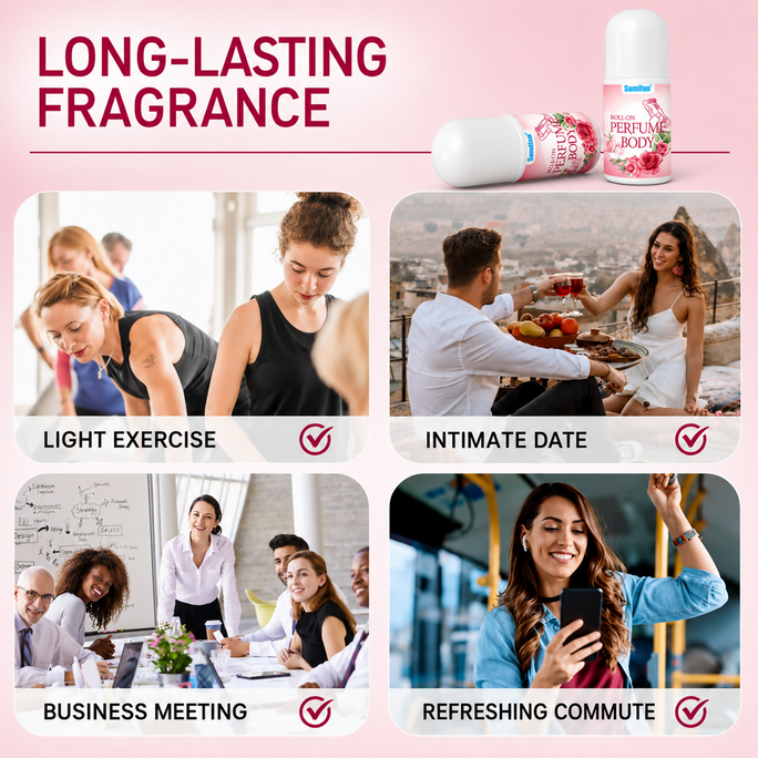 Sumifun Roll-On Perfume Body 30ml | Rose Fragrance Roll-On Deodorant for Underarms | Long Lasting Freshness for Women