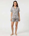 Sajiero Silk PJ Set with Scrunchies - Snow Leopard