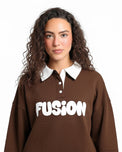 Sajiero Fleece Polo Style Sweatshirt - FUSION - Brown
