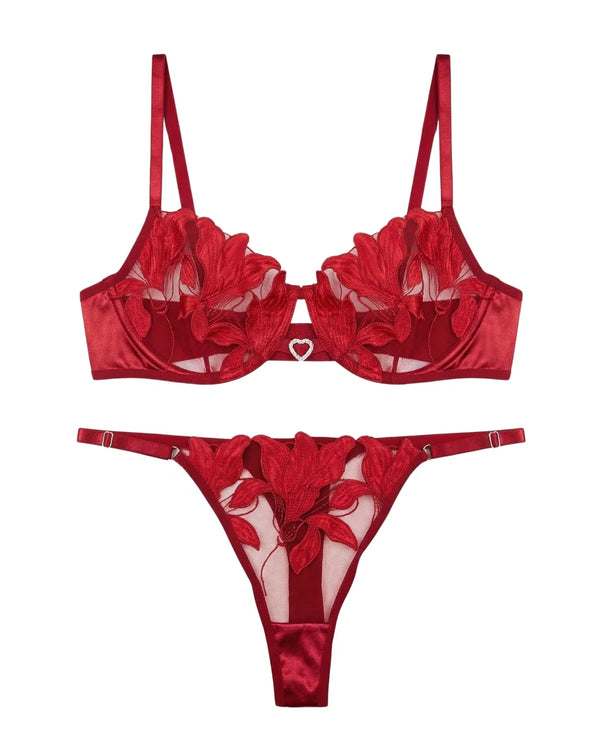 Sajiero Non Padded Bra Set - Roselle Bloom - Maroon