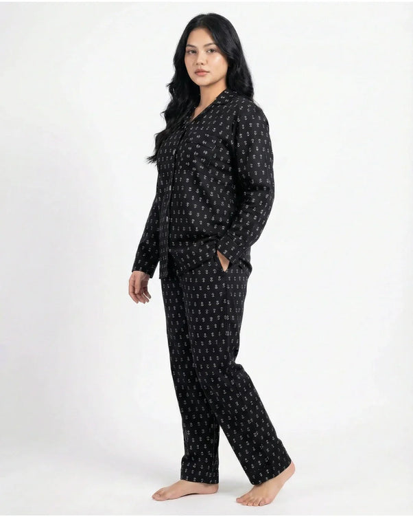 Sajiero Linen Pajama Suit - Black Tulip