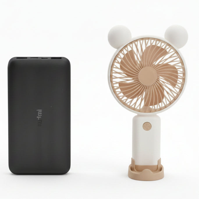 Mini Handheld Fan + Mi 10000mAh Power Bank Combo Deal | Portable Rechargeable Fan & Fast Charging Power Bank