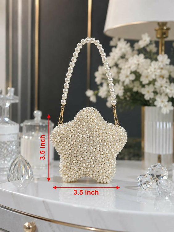 Mini Star Pearl Embellished Frame Clutch for Women - Premium Metal Frame Evening & Party Handbag