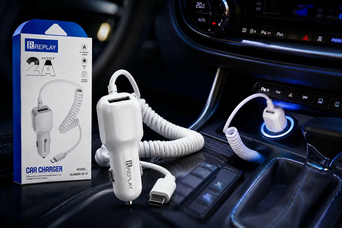 REPLAY 2.4A Fast Car Charger Adapter with Strong Coiled Cable | Smart IC Chip Rapid Charging & Multi-Protection Safety | Heavy Duty Universal Dual USB Car Charger for All Smartphones (Model: RP-11)