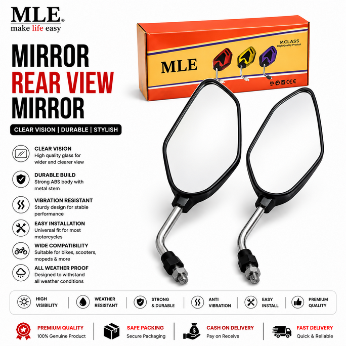 Universal Bike Side Mirror Pair Rear View Motorcycle Mirror Set For Honda 70 CD70 CG125 YBR Suzuki Yamaha