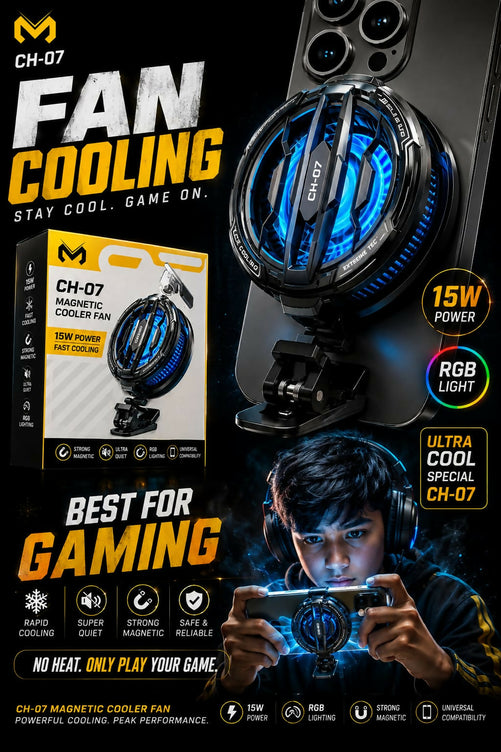 CX07 Magnetic Phone Cooler Fan 15W Rapid Semiconductor Cooling Radiator Heatsink for iPhone 17 Pro Max Samsung Android Mobile Gaming RGB Light Ultra Quiet Universal Smartphone Cooler📝