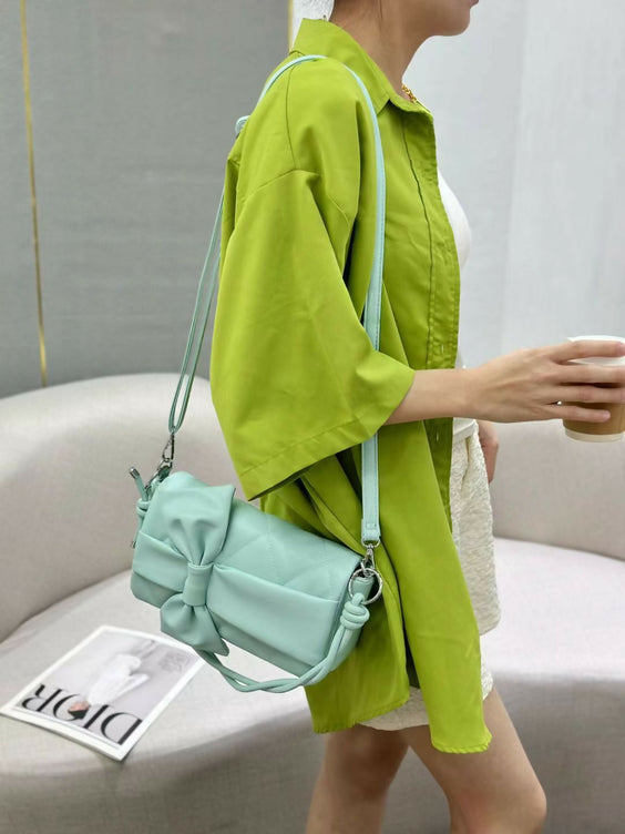 Quilted Leather Bow Accent Crossbody Handbag for Women - Stylish Shoulder Bag