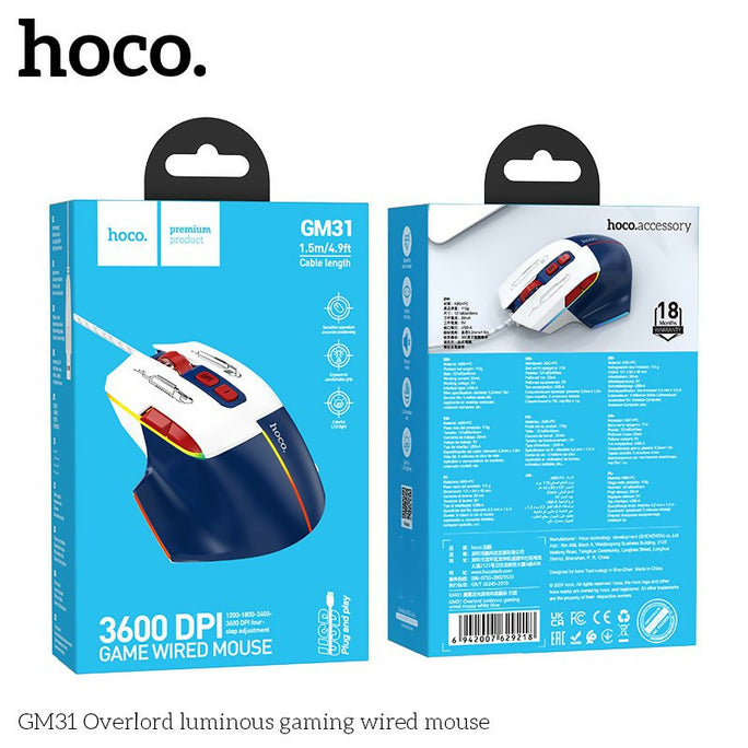 HOCO GM31 Overlord RGB Wired Gaming Mouse 3600 DPI 7 Buttons