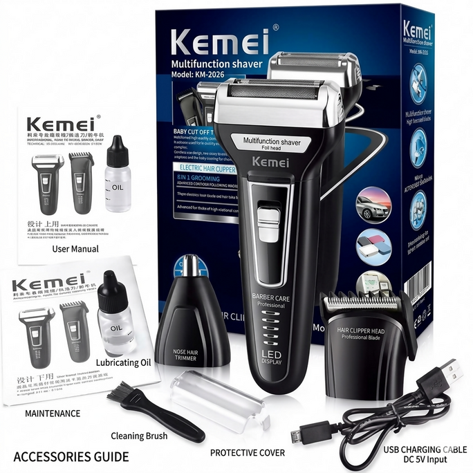 Kemei KM-5558 3-in-1 Rechargeable Grooming Kit for Men