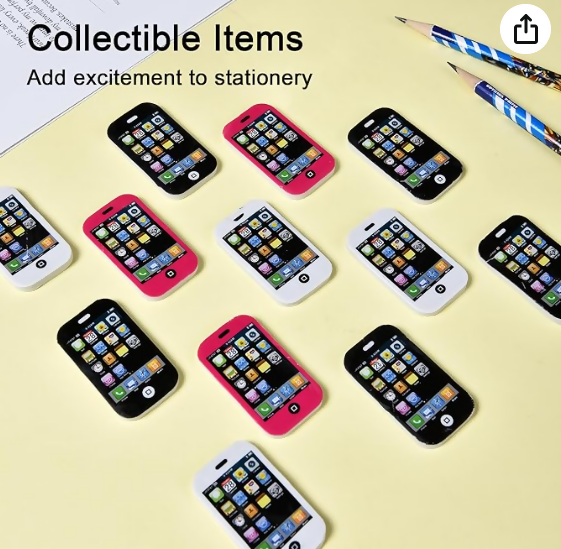 Pack Of 3 Mini Cool Phone Erasers for Kids, Fun Smart Phone Erasers for School, Classroom Supplies, Party Favors and Home Prizes, Fancy Mobile Erasers for Girls Boys / Fancy Erasers for Kids Stylish Eraser Cute Erasers for School Eraser Pencils