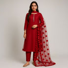 Unstitched 3 Piece Collection Katan Silk Plain Shirt & Trouser With Net Dupatta For Women Dress for women