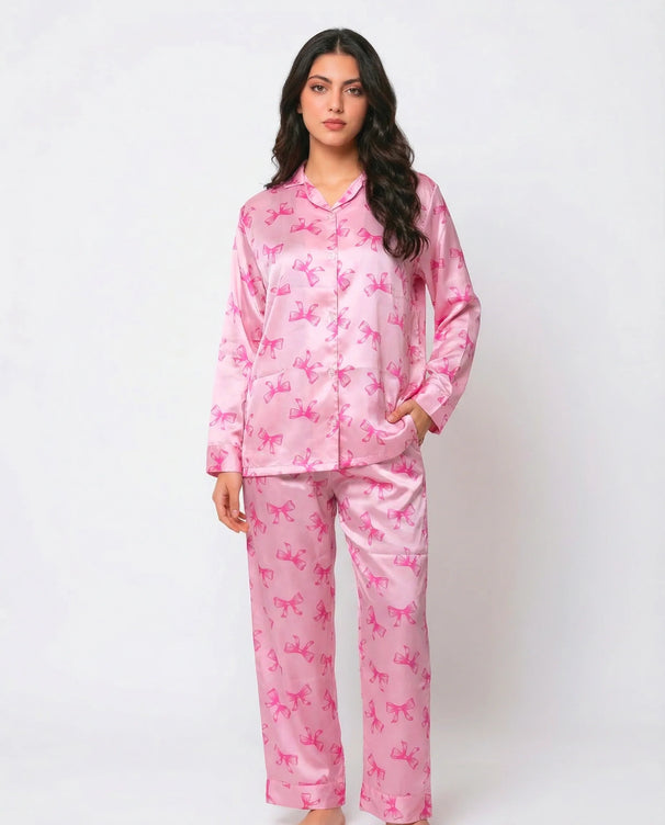 Sajiero Silk PJ Set- Blush Coquette