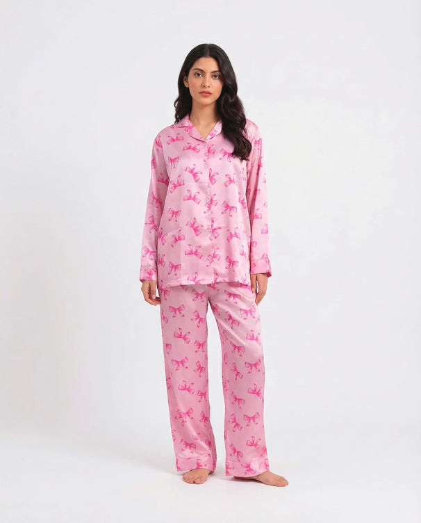 Sajiero Silk PJ Set- Blush Coquette