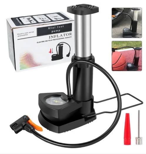 High Pressure Foot Air Pump with Gauge Heavy-Duty Foot Bike Pump for Bicycle Ball Scooter Car Inflatable Toys Mini Pump