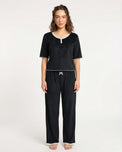 Sajiero Textured Velvet PJ Set - Classic Lounge - Black