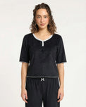 Sajiero Textured Velvet PJ Set - Classic Lounge - Black