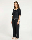 Sajiero Textured Velvet PJ Set - Classic Lounge - Black
